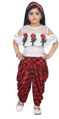 Samshil Fashion Girls Casual Top Pant(Black, Red)