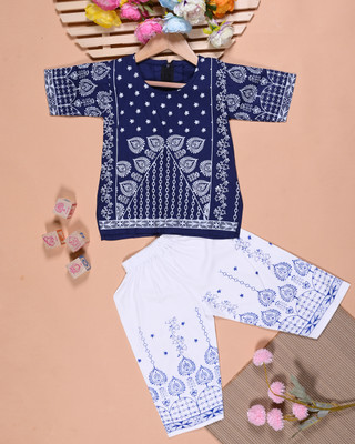 ASHURA DRESSES Baby Girls Disney Princess Casual Top Dress(navy blue kurta & white palazzo)