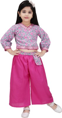 Samshil Fashion Girls Party(Festive) Top Pant(Pink)
