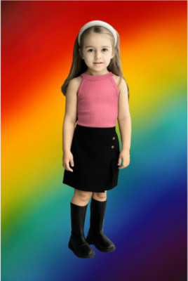 RIYASNHI Girls Casual Top Shorts(Pink, Black)