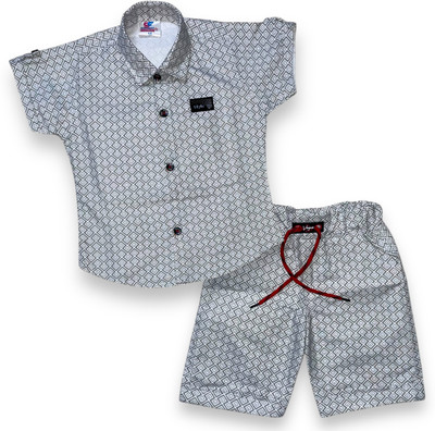 Fluemart Baby Boys Casual Shirt Pant(Grey)