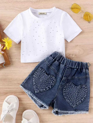 AZ AZHAN DRESSES Baby Girls Daisy Party(Festive) Top Shorts(WHIGTE, BLUE)