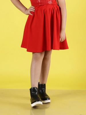 NEUDIS Solid Girls Regular Red Skirt