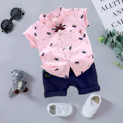 Vibe Trends Baby Boys & Baby Girls Casual Shirt Shorts, Bow Tie(Pink blue)