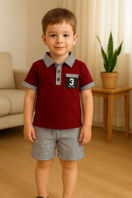 pehraava Baby Boys Party(Festive) T-shirt Shorts(MAROON)