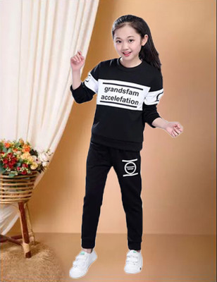 DRUZZEE Girls Casual T-shirt Track Pants(Black)