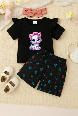 BubbleTwyst Girls Hello Kitty Casual T-shirt Shorts(Black)