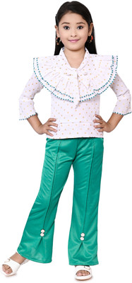 haji taj Girls Party(Festive) Top Trouser(Sea Green)