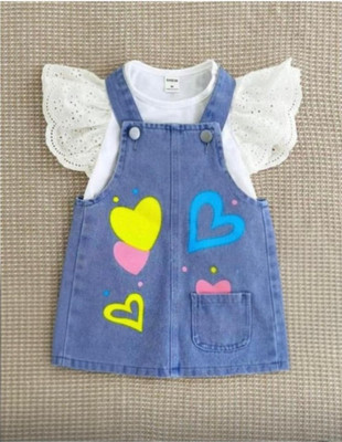 Aazeen fashion Baby Girls Party(Festive) Top Dungaree(WHITE)