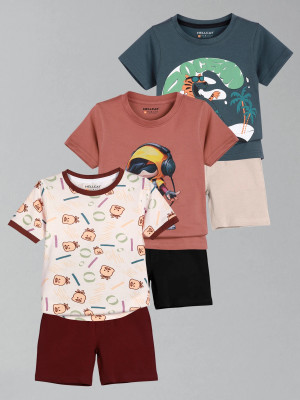 Hellcat Baby Boys Casual T-shirt Shorts(Maroon/Brown/Blue)