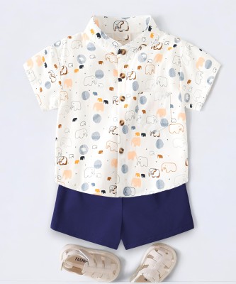 KOTH'S METIC Boys & Girls Party(Festive) Shirt Shorts(HATHI WHITE NAVY)