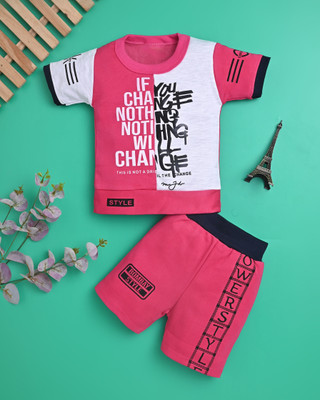 HALDER AND SONS Baby Boys Party(Festive) T-shirt Shorts(RED)