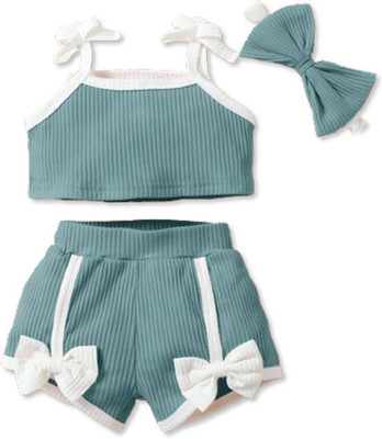 HouseOfCommon Baby Girls Disney Princess Party(Festive) Top Shorts, Hairband(GREEN)