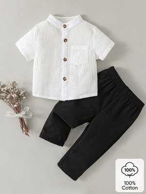 RIVEREYE Baby Boys & Baby Girls Casual Shirt Pant(WHITE)