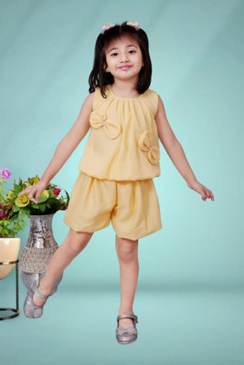 Funnyboo Baby Girls Party(Festive) Top Shorts(Yellow)