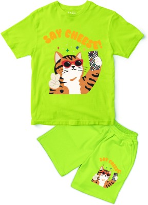 AYMY Boys & Girls Casual T-shirt Shorts, Dress(Neongreen)