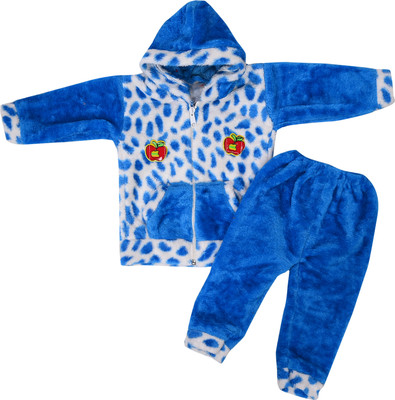 SVAHA Printed Hooded Neck Casual Baby Boys & Baby Girls Blue Sweater