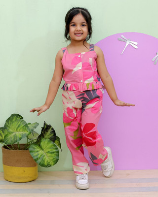 Rangi Saga Girls Casual Top Pant(Pink)