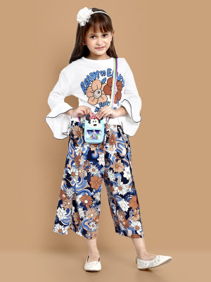 Yk Girls Casual Top Pant(White)
