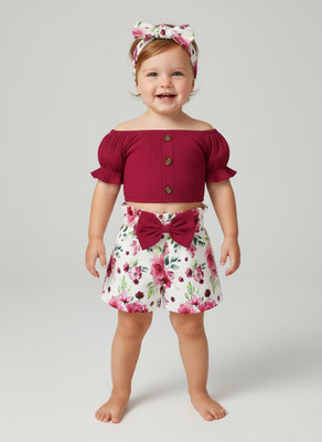 AVOVU Baby Girls Disney Princess Party(Festive) Top Shorts, Hairband(Maroon)
