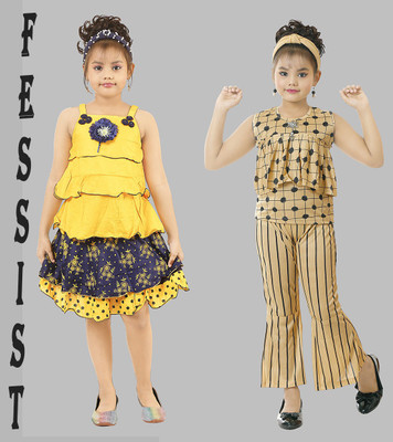 Fessist Girls Casual Top Pant, Skirt(Yellow:Cream)