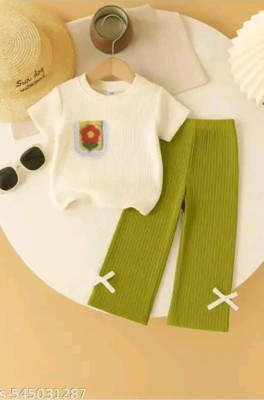Classi Kaari Girls Party(Festive) Top Pant(white, green)