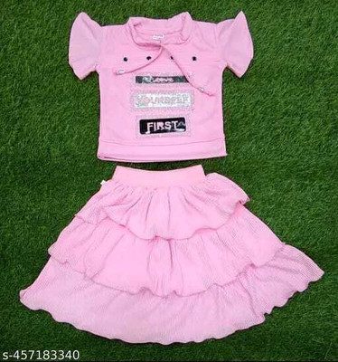 SRLASKAR Baby Girls Party(Festive) Top Skirt(Pink)