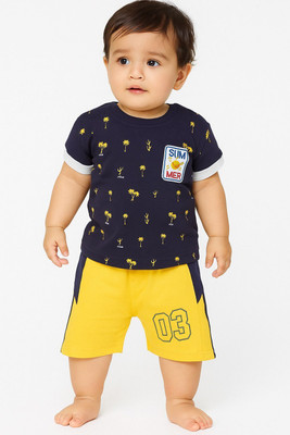 happiee bears Baby Boys Casual T-shirt Shorts(Yellow)