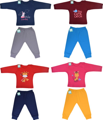 Funtus Baby Boys & Baby Girls Printed Cotton Blend Regular T Shirt(Multicolor, Pack of 4)