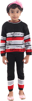 GTwo Striped Round Neck Casual Baby Girls Black Sweater