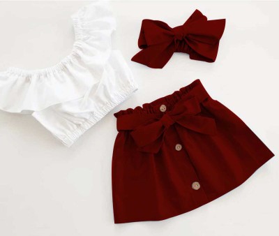 styleart Girls Casual Top Skirt(Maroon)