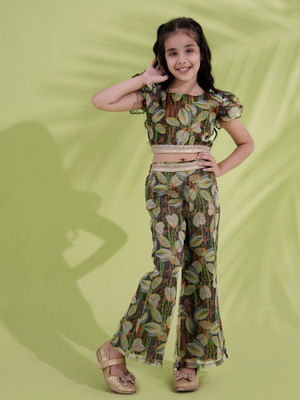 AJ Dezines Girls Casual Top Pant(Green)