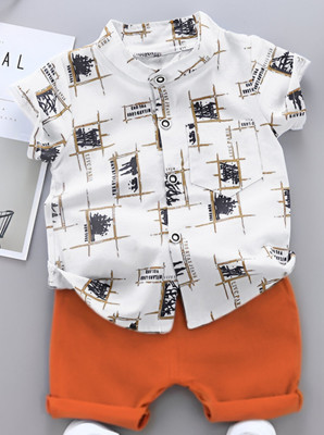 Vibe Trends Baby Boys & Baby Girls Party(Festive) Shirt Shorts(MILONE WHITE ORANGE)