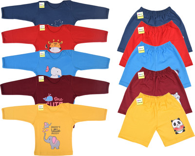 Kwitchy Baby Boys & Baby Girls Printed Cotton Blend Regular T Shirt(Multicolor, Pack of 5)