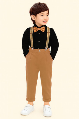VARNIKA KIDS Boys Party(Festive) Shirt Bow Tie, Pant, Suspenders(BLACK, KHAKHI)