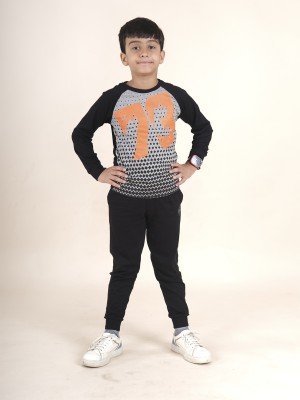 KiddoPanti Boys Casual T-shirt Track Pants(Grey Melange & Jet Black)