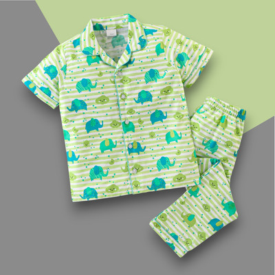 DENVIRA Baby Boys & Baby Girls Casual Shirt Pyjama(HATHI_GREEN)