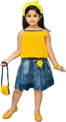 CHANDRIKA LIFESTYLE Girls Party(Festive) Top Skirt(YELLOW)