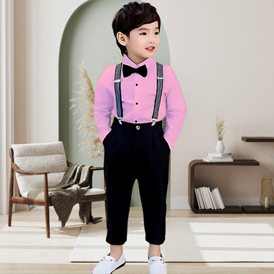 RIYANSHI Boys Party(Festive) Shirt Pant, Bow Tie, Suspenders(PINK)