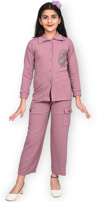 VKB Girls Casual Top Pant(Purple)