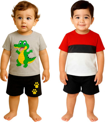 SEGRO Baby Boys & Baby Girls Casual T-shirt Shorts(GREY, RED)