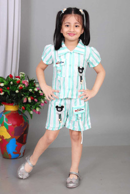 AS LONZO INDIAN FASHION Baby Girls Mickey Casual Shirt Pant(C-GREEN)