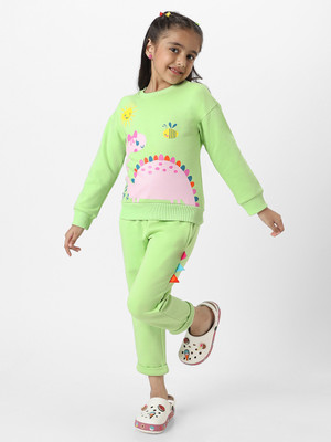 NautiNati Girls Casual Sweatshirt Sweatpant(Light Green)
