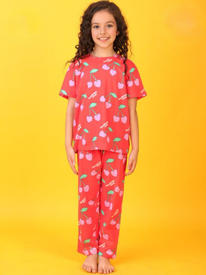 anthrilo Girls Casual T-shirt Pyjama(Red)