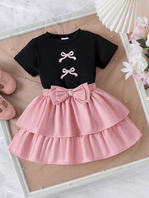 ARIFA INTERNATIONAL Baby Girls Party(Festive) T-shirt Skirt(BLACK)