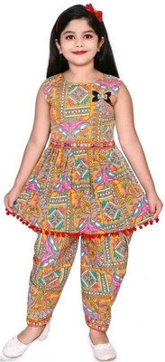 CHEENEE Girls Party(Festive) Top Dhoti Pant(LEMON)