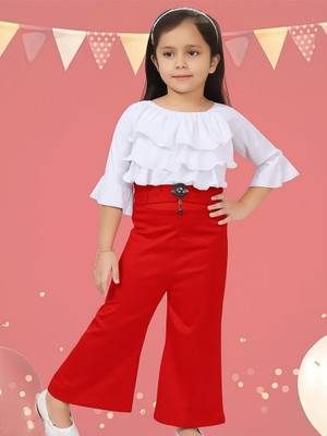 GREEN DRAGONFLY Girls Casual Top Pant(White & Red)