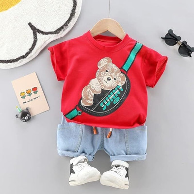 Googogaaga Baby Boys Casual T-shirt Shorts(Red)