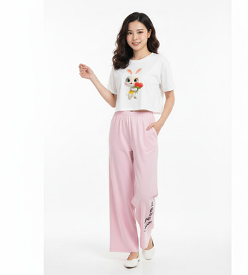 Wearax Girls Casual T-shirt Trouser(White)