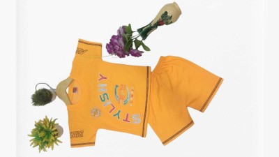 AL BAYDAR FASHION Baby Boys Casual T-shirt Pant(Yellow)